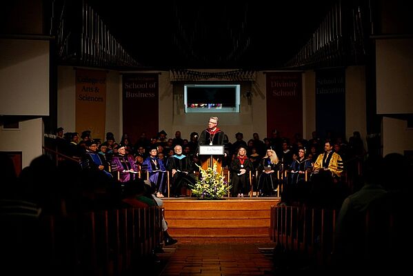 La Sierra University President Randal Wisbey in a convocation address calls upon students to pursue their own grand adventure. 