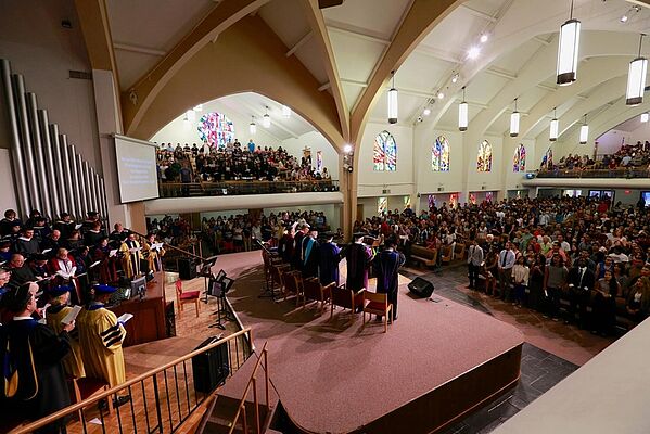 Students, faculty and staff filled the La Sierra University Church for convocation.